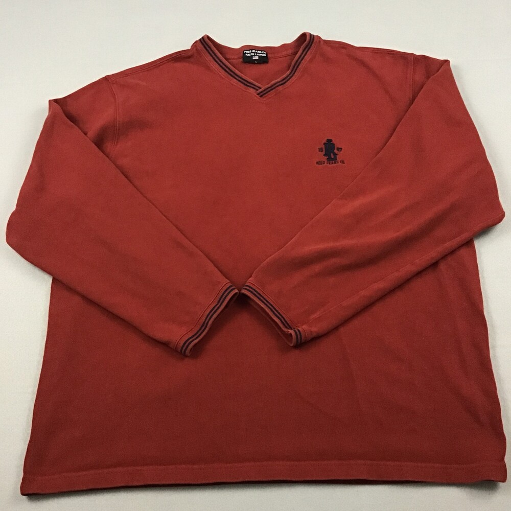 Vintage Polo Jeans Co. Ralph Lauren Sweater Men Large Red V-Neck Long Sleeve 90s